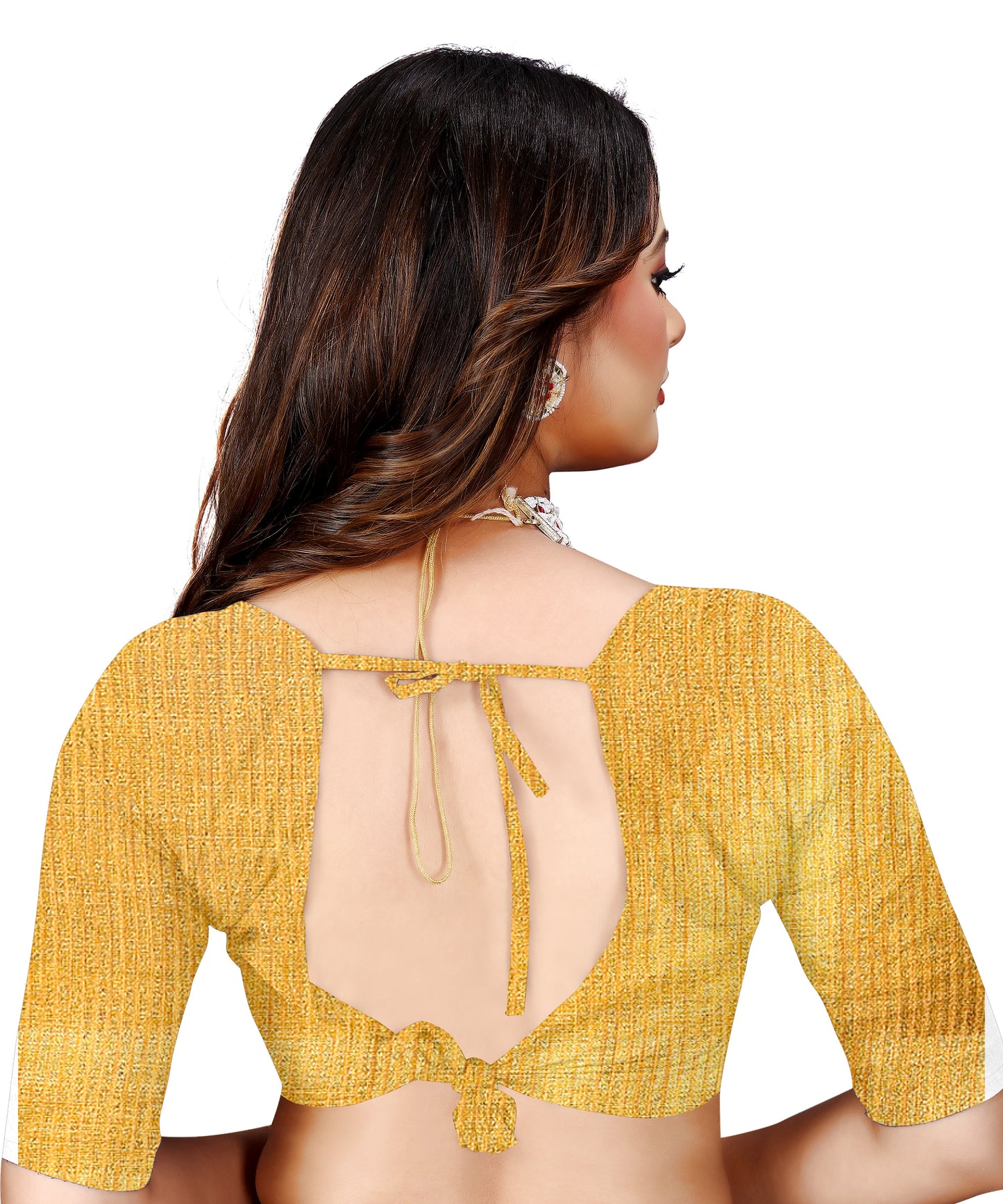 OWLSKY, SASSY & STYLO Women's Elegant Linen Weaving Saree with Unstitched Blouse Piece Golden