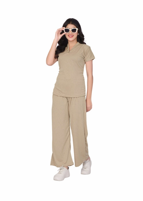 Women's V-Neck Short Sleeve Top and Flared Pants Set