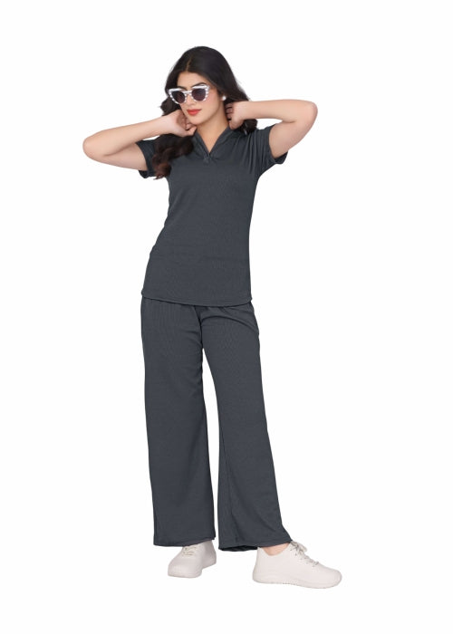 Women's V-Neck Short Sleeve Top and Flared Pants Set
