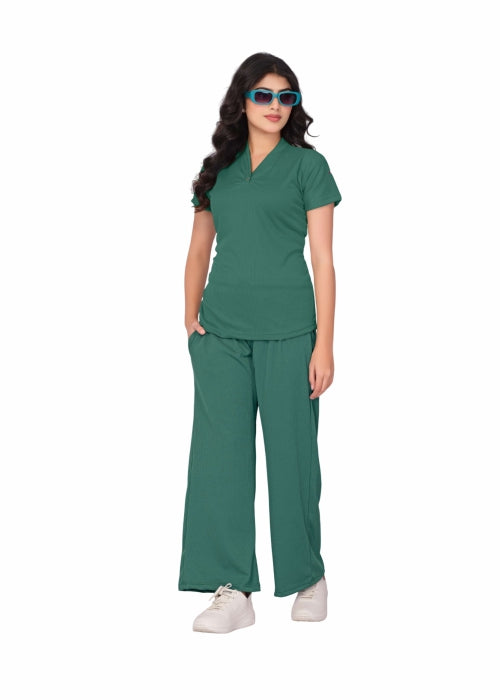 Women's V-Neck Short Sleeve Top and Flared Pants Set