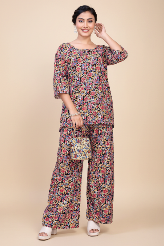 Owlsky Women Multicolour Floral Printed Pure Cotton Co-ord Set