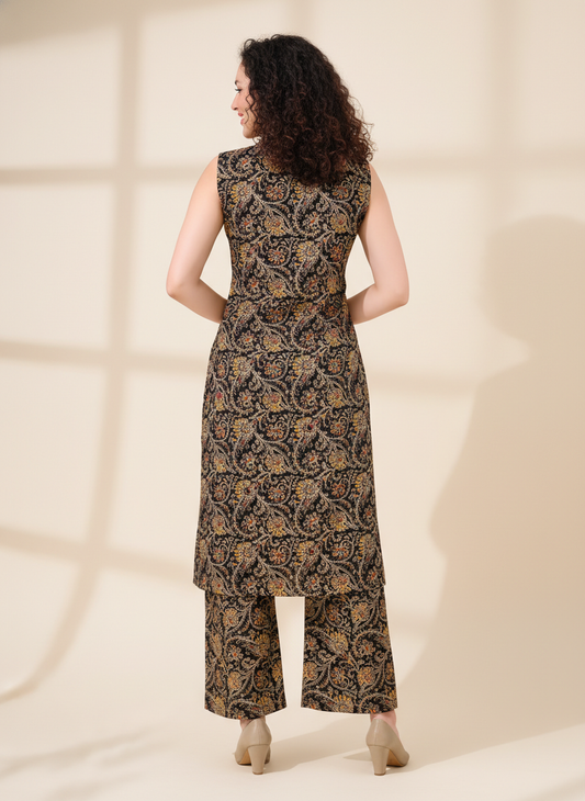 Owlsky Women Black & Gold Ethnic Printed Pure Cotton Co-ord Set
