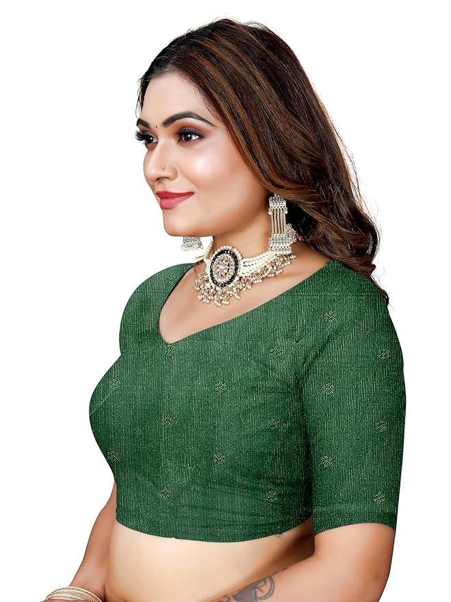 Owl Sky Women's Kanjivaram Soft Lichi Silk Saree with Silver Zari Floral Weave | With Unstiched Blouse Piece | Elegant Lightweight Indian Ethnic Sari | Bottle Green