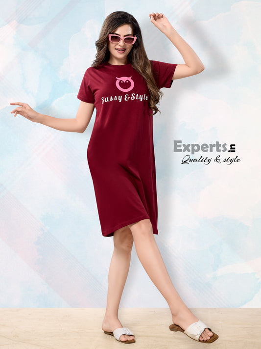 Women's Solid Printed Casual Relaxed Cotton Knee Length Regular Fit Nighty