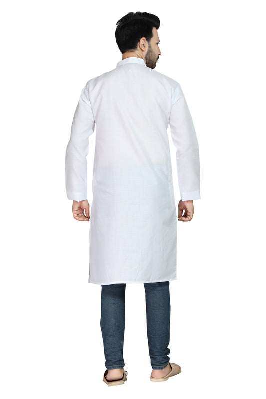 Men's Cotton Blend Digital Print White Kurta with Ganesha Print | Traditional Indian Wear | Ganpati Pooja Festival