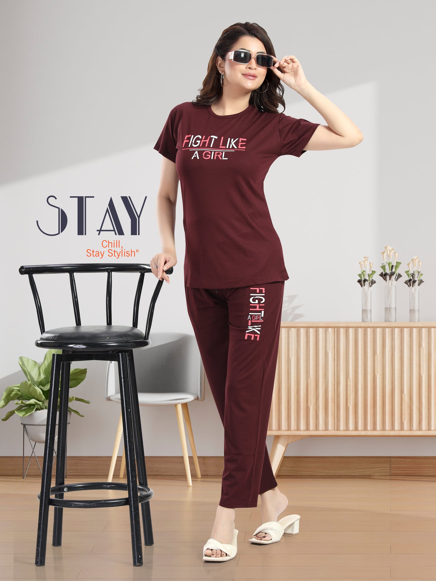 Women’s Cotton Printed Nightwear Set – Soft T-Shirt & Graphic Pajama Combo | Comfy Lounge & Sleepwear Set