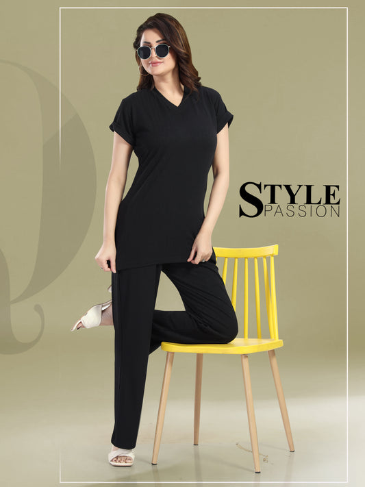 Women's V-Neck Short Sleeve Top and Flared Pants Set