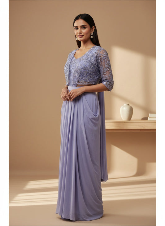 Womenās Imported Embroidered Peplum Top with Jacket | Designer Ethnic Peplum Set | Wedding & Festive Party Wear Outfit for Women