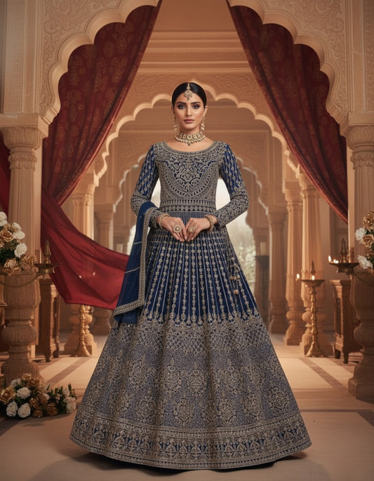 Womenās Navy Blue Embroidered Bridal Lehenga Choli with Dupatta | Designer Wedding & Reception Wear Ethnic Lehenga Set