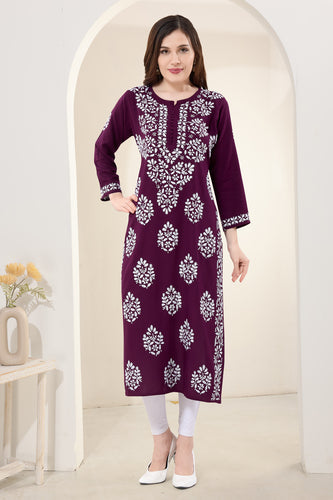 Owl Sky Lakhnavi Kurti – Premium Rayon Fabric, Elegant Ethnic Wear Maroon