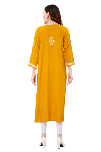 Owl Sky Lakhnavi Kurti – Premium Rayon Fabric, Elegant Ethnic Wear Maroon ( Yellow )