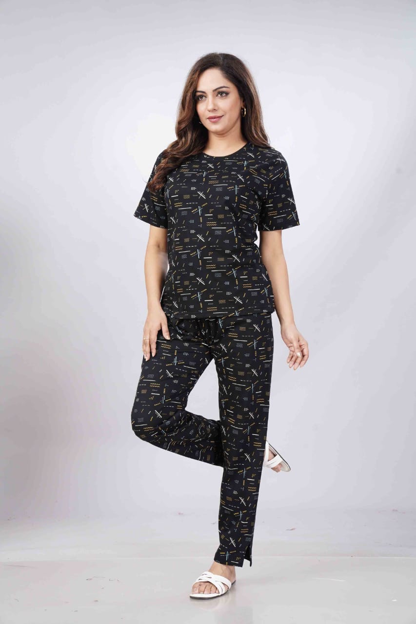 Printed Black Nightwear, Comfortable & stylish sleepwear
