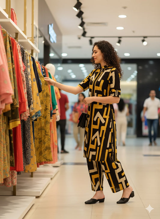 Designer Pure Cotton Co-ord Set with Geometrical Prints