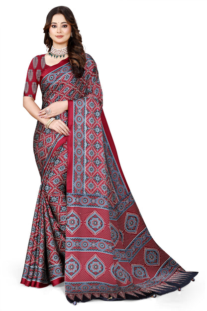 OWLSKY, SASSY & STYLO Womens Japan Satin Saree with Foil Print | Traditional Printed Saree with Unstitched Blouse | Festiv Wear Saree for Women | Ethnic Designer Sadi