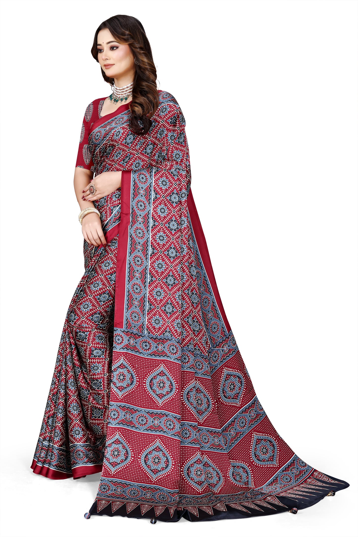 OWLSKY, SASSY & STYLO Womens Japan Satin Saree with Foil Print | Traditional Printed Saree with Unstitched Blouse | Festiv Wear Saree for Women | Ethnic Designer Sadi