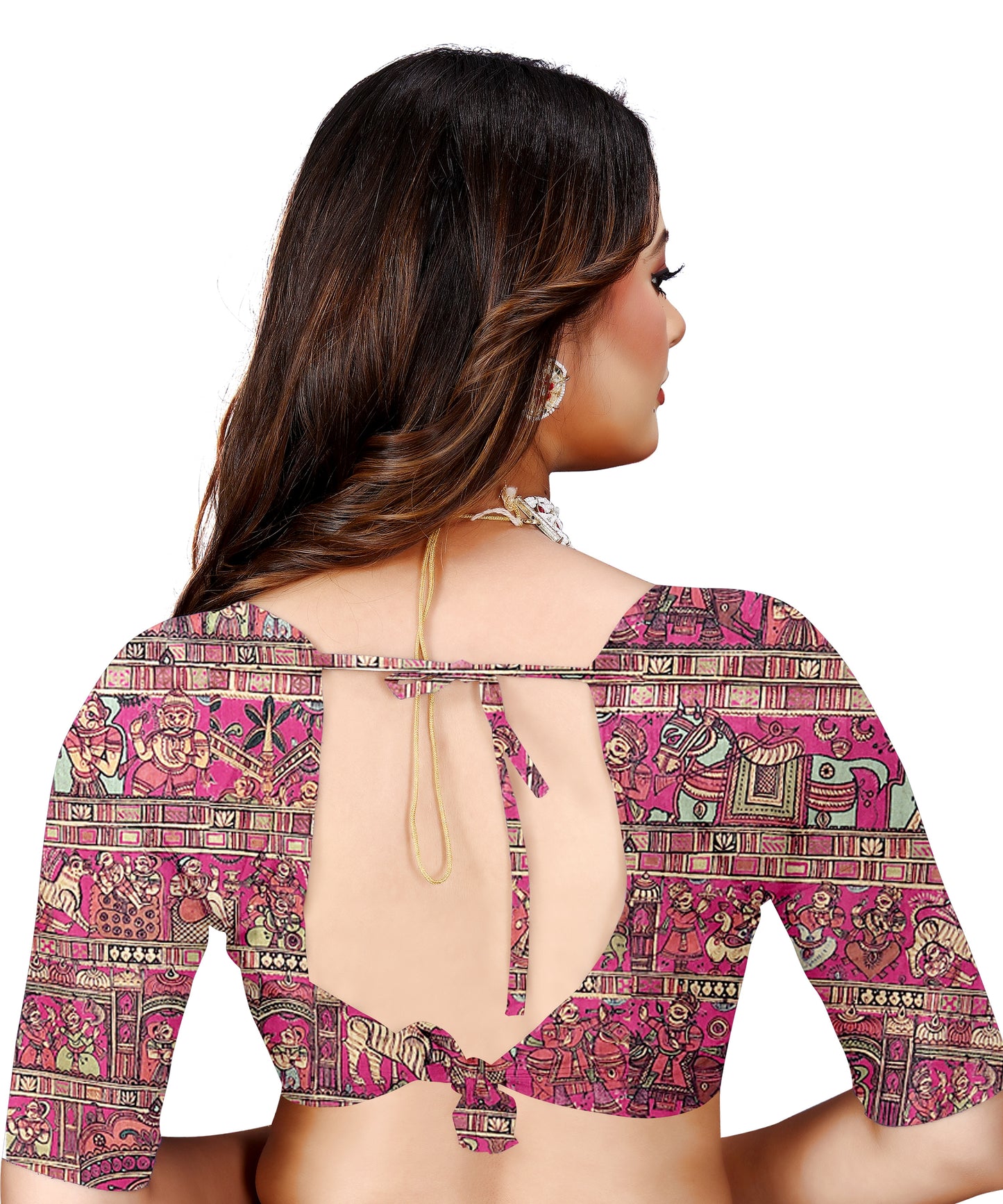 Madhubani Print Manipuri Silk Saree for Women | Indian Ethnic Party & Casual Wear | Unstitched Blouse Included Pink