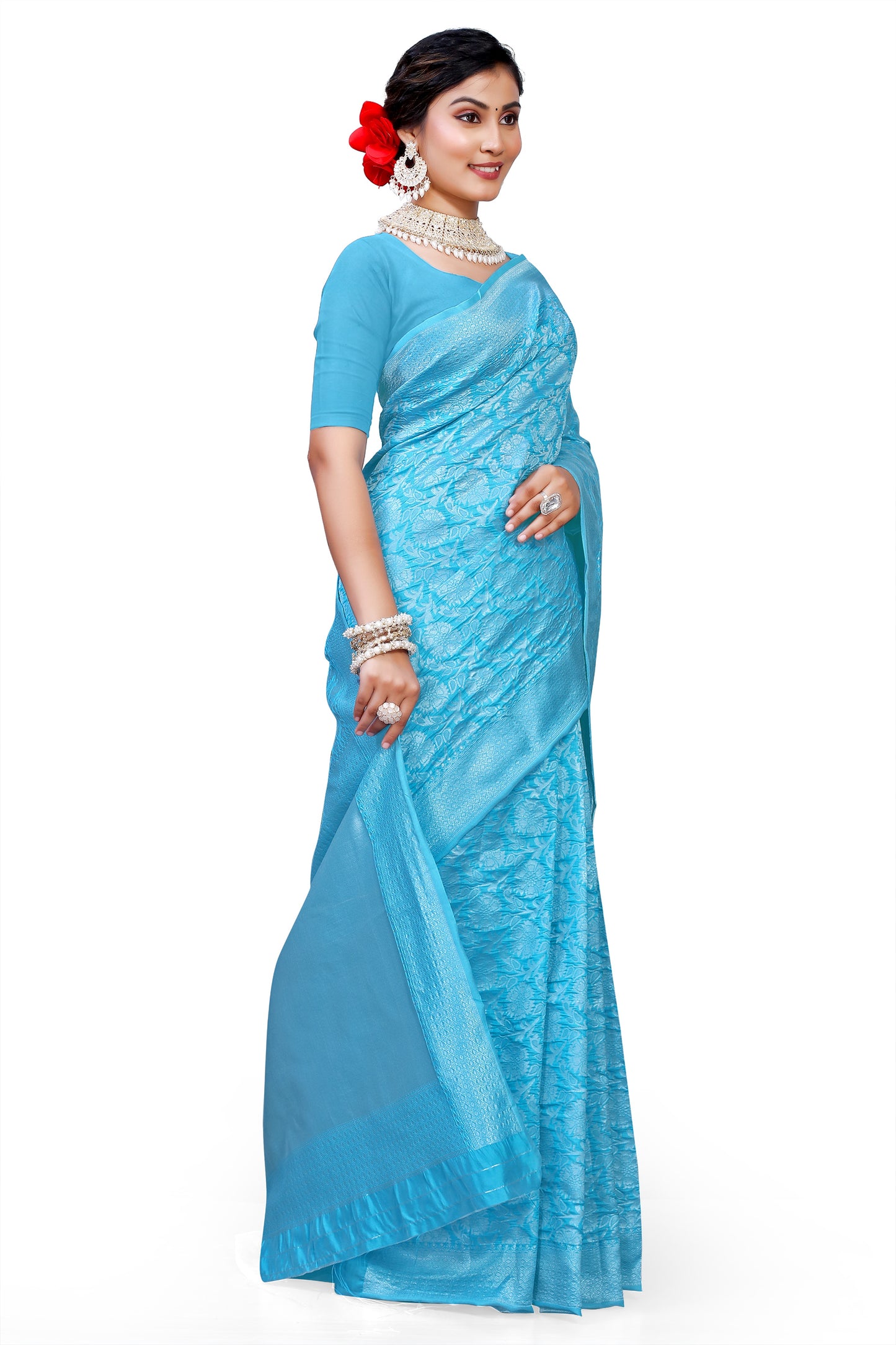 Owl Sky Kanjivaram Cotton Silk Saree for Women with Zari Border | Traditional Indian Saree with Unstitched Blouse Piece | Lightweight Festival Wear Saree | Elegant Soft Cotton Silk Saree Sky Blue