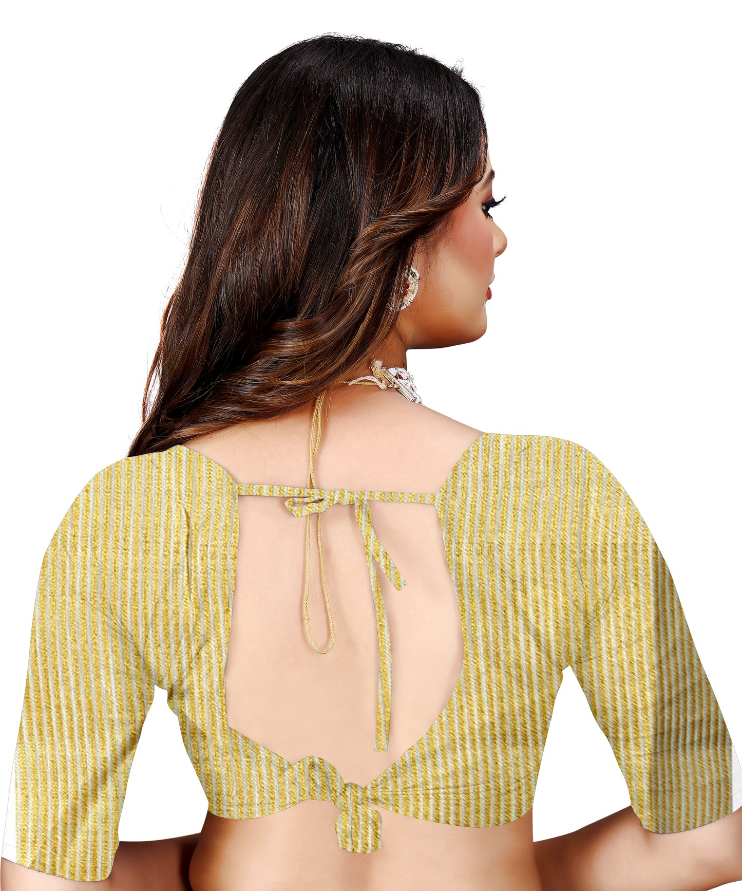 OWLSKY, SASSY & STYLO Women's Elegant Linen Weaving Saree with Unstitched Blouse Piece Light Gold