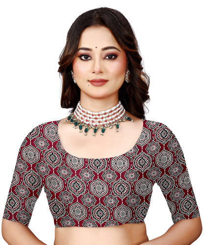 OWLSKY, SASSY & STYLO Womens Japan Satin Saree with Foil Print | Traditional Printed Saree with Unstitched Blouse | Festive Wear Saree for Women | Ethnic Designer Saree Maroon