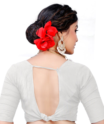 Owlsky Women's Kanjivaram Silk Saree Soft Banarasi Style with Golden & Silver Zari Border | Elegant Silk Look Saree with Unstitched Blouse Piece Off White