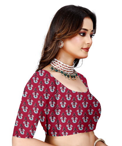 OWLSKY, SASSY & STYLO Womens Japan Satin Saree with Foil Print | Traditional Printed Saree with Unstitched Blouse | Festive Wear Saree for Women | Ethnic Designer Saree Dark Red