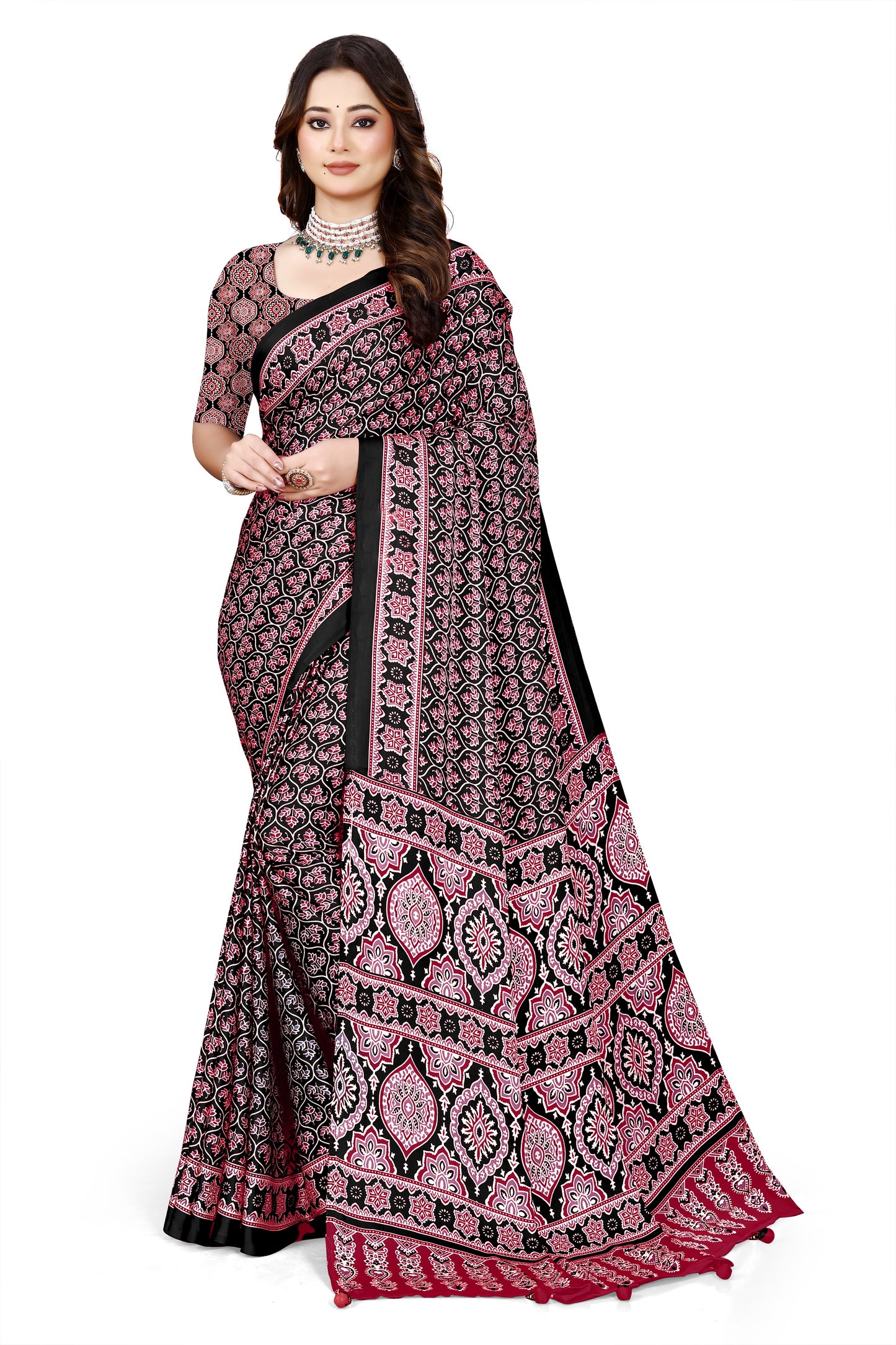 OWLSKY, SASSY & STYLO Womens Japan Satin Saree with Foil Print | Traditional Printed Saree with Unstitched Blouse | Festive Wear Saree for Women | Ethnic Designer Saree Purple