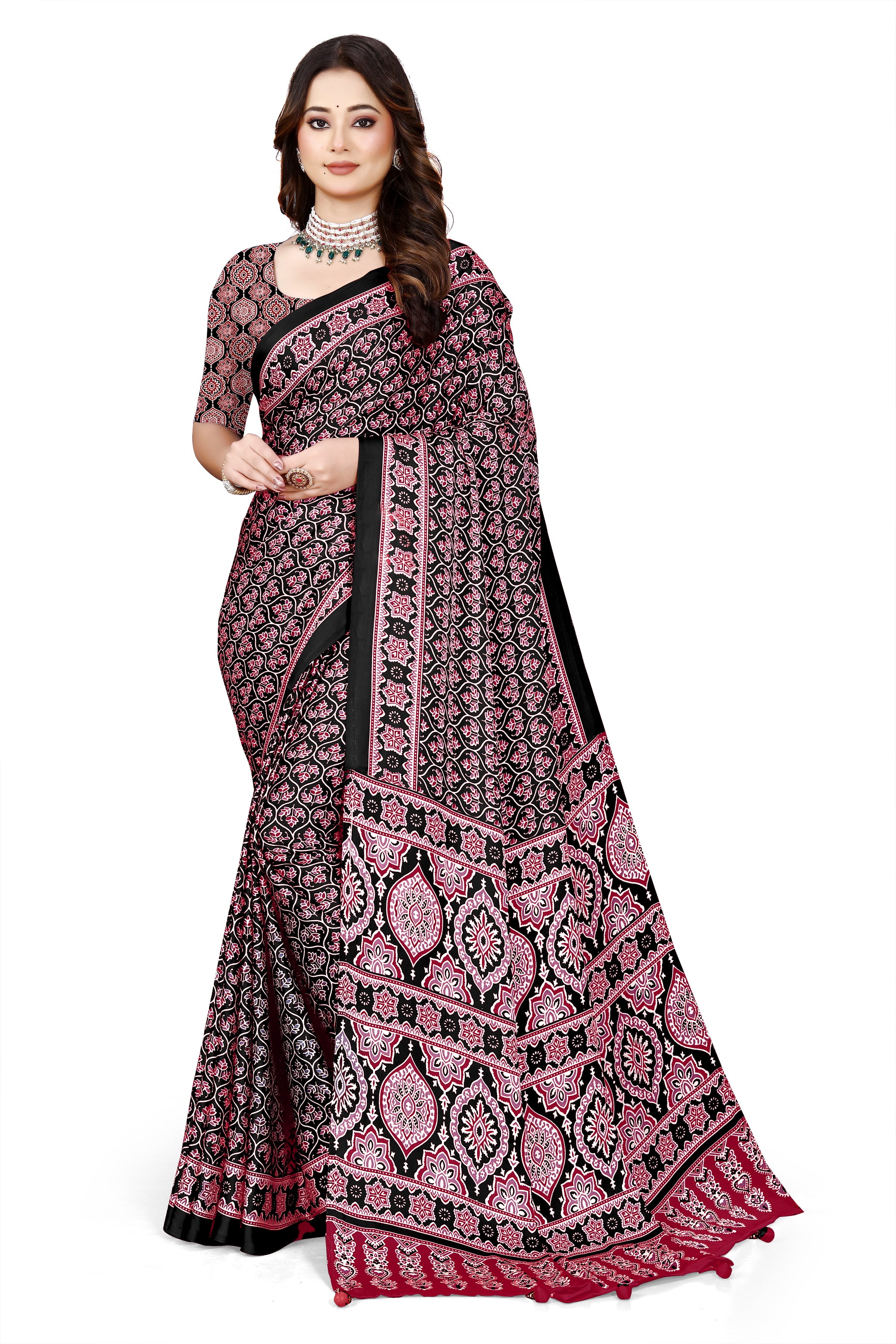 OWLSKY, SASSY & STYLO Womens Japan Satin Saree with Foil Print | Traditional Printed Saree with Unstitched Blouse | Festive Wear Saree for Women | Ethnic Designer Saree Purple