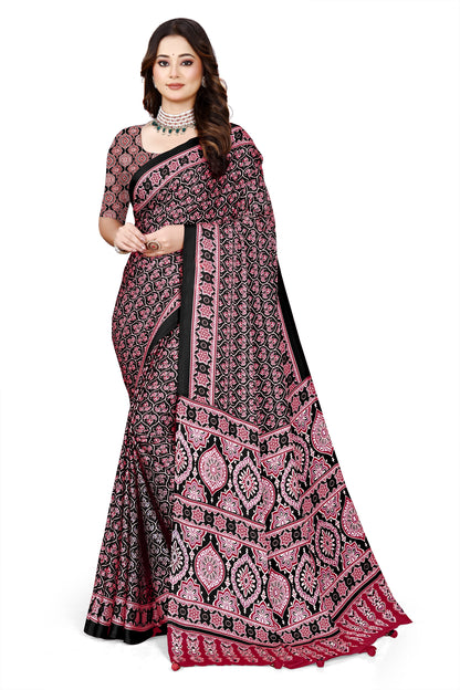 OWLSKY, SASSY & STYLO Womens Japan Satin Saree with Foil Print | Traditional Printed Saree with Unstitched Blouse | Festive Wear Saree for Women | Ethnic Designer Saree Purple