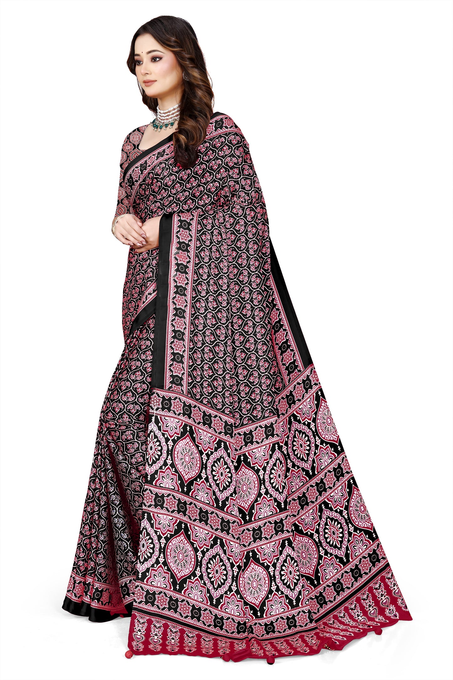 OWLSKY, SASSY & STYLO Womens Japan Satin Saree with Foil Print | Traditional Printed Saree with Unstitched Blouse | Festive Wear Saree for Women | Ethnic Designer Saree Purple