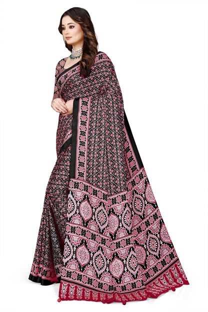 OWLSKY, SASSY & STYLO Womens Japan Satin Saree with Foil Print | Traditional Printed Saree with Unstitched Blouse | Festive Wear Saree for Women | Ethnic Designer Saree Purple