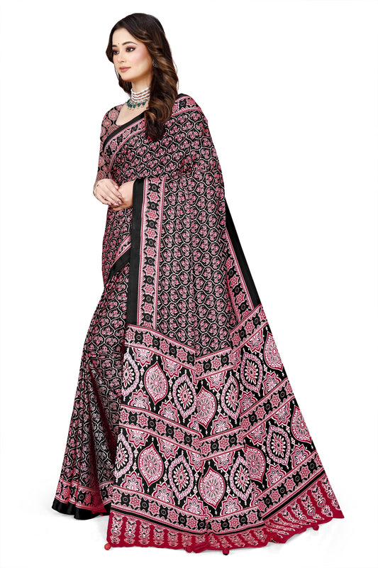 OWLSKY, SASSY & STYLO Womens Japan Satin Saree with Foil Print | Traditional Printed Saree with Unstitched Blouse | Festive Wear Saree for Women | Ethnic Designer Saree Purple