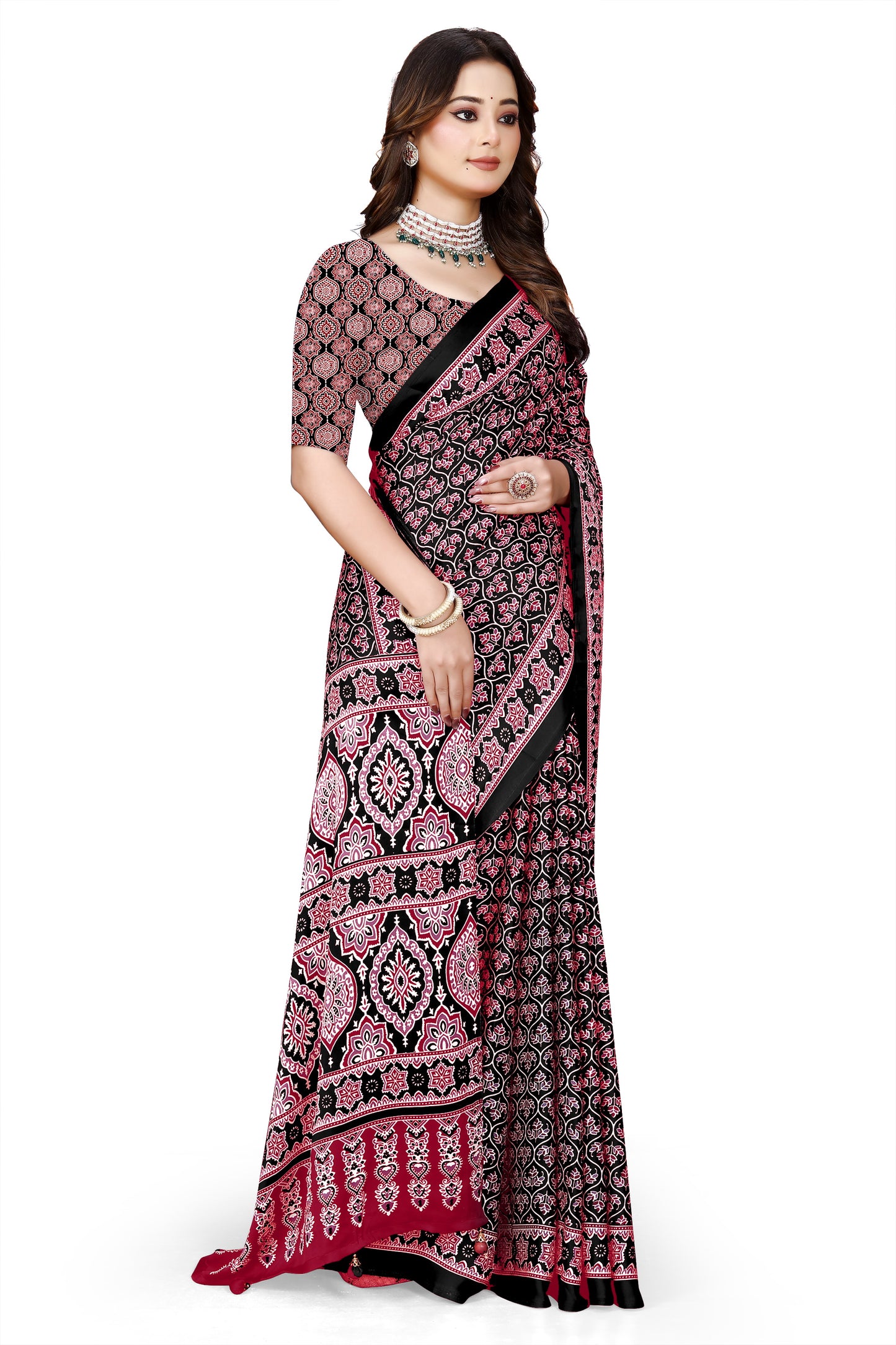 OWLSKY, SASSY & STYLO Womens Japan Satin Saree with Foil Print | Traditional Printed Saree with Unstitched Blouse | Festive Wear Saree for Women | Ethnic Designer Saree Purple