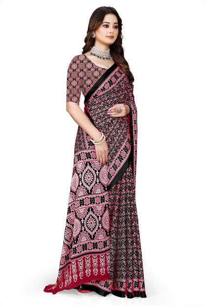 OWLSKY, SASSY & STYLO Womens Japan Satin Saree with Foil Print | Traditional Printed Saree with Unstitched Blouse | Festive Wear Saree for Women | Ethnic Designer Saree Purple