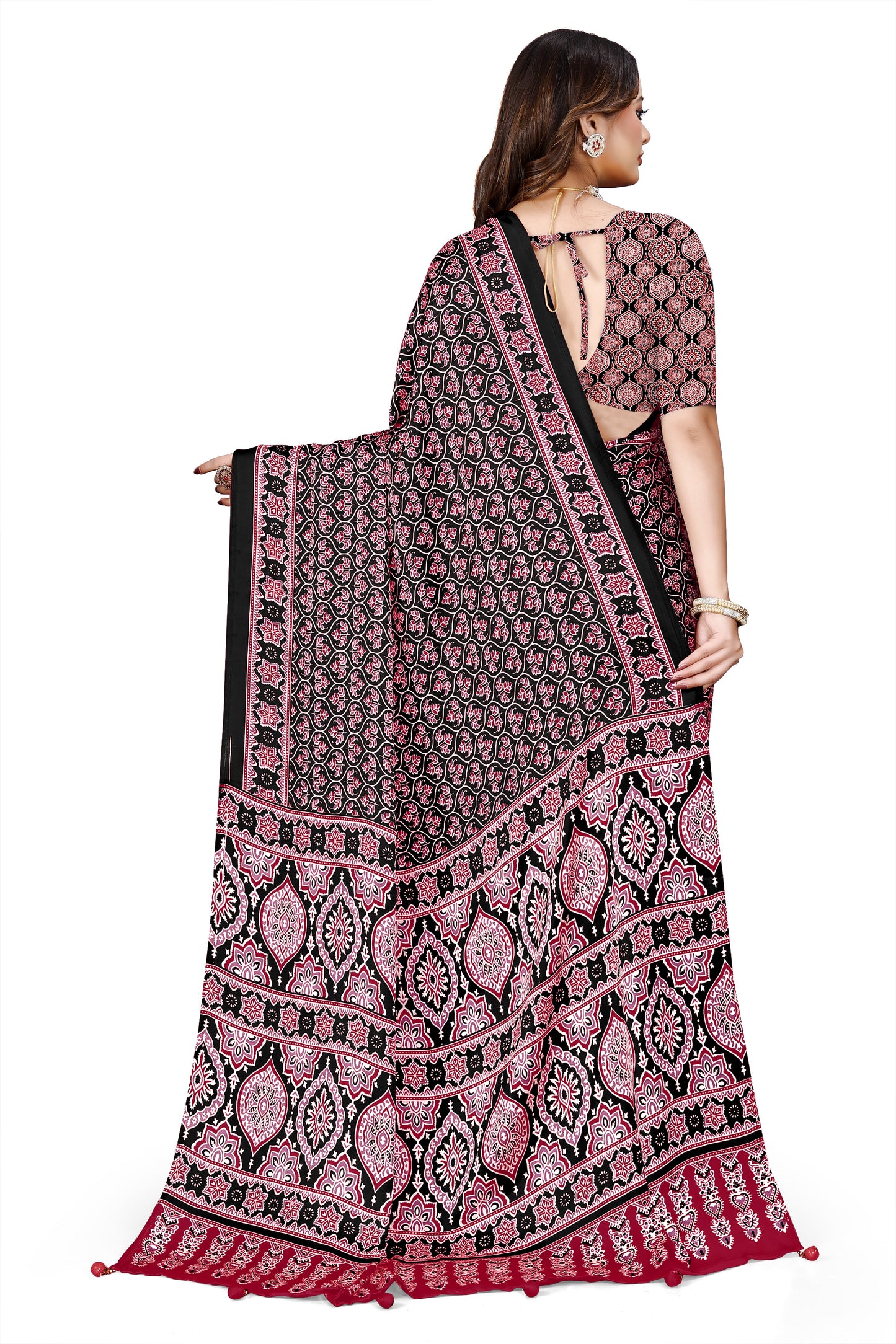 OWLSKY, SASSY & STYLO Womens Japan Satin Saree with Foil Print | Traditional Printed Saree with Unstitched Blouse | Festive Wear Saree for Women | Ethnic Designer Saree Purple