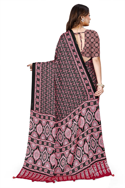 OWLSKY, SASSY & STYLO Womens Japan Satin Saree with Foil Print | Traditional Printed Saree with Unstitched Blouse | Festive Wear Saree for Women | Ethnic Designer Saree Purple