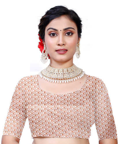 Owlsky Women's Kanjivaram Silk Saree Soft Banarasi Style with Golden & Silver Zari Border | Elegant Silk Look Saree with Unstitched Blouse Piece White