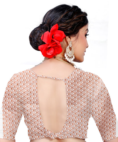 Owlsky Women's Kanjivaram Silk Saree Soft Banarasi Style with Golden & Silver Zari Border | Elegant Silk Look Saree with Unstitched Blouse Piece White