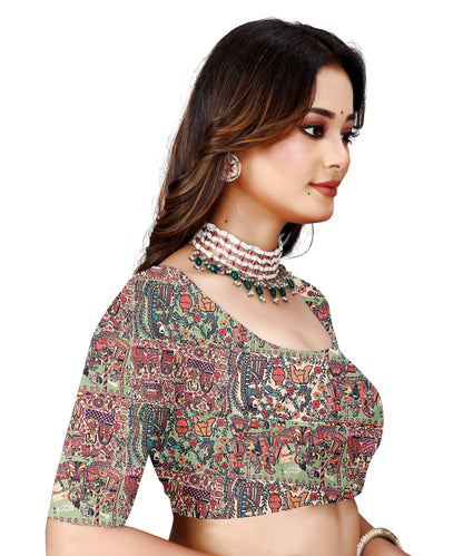 Madhubani Print Manipuri Silk Saree for Women | Indian Ethnic Party & Casual Wear | Unstitched Blouse Included Gold