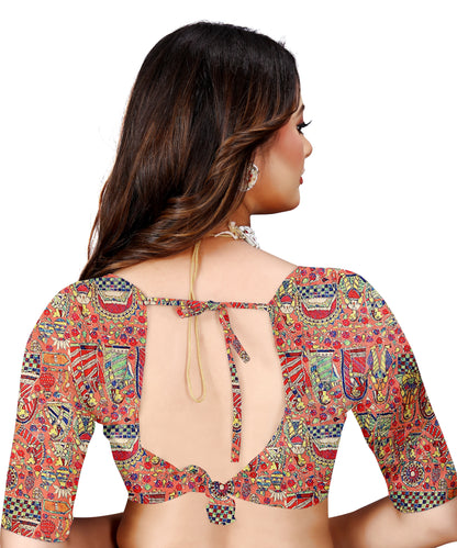 Madhubani Print Manipuri Silk Saree for Women | Indian Ethnic Party & Casual Wear | Unstitched Blouse Included Red