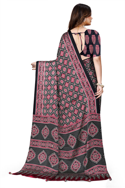 OWLSKY, SASSY & STYLO Womens Japan Satin Saree with Foil Print | Traditional Printed Saree with Unstitched Blouse | Festive Wear Saree for Women | Ethnic Designer Saree Dark Purple