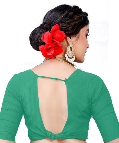 Owl Sky Kanjivaram Cotton Silk Saree for Women with Zari Border | Traditional Indian Saree with Unstitched Blouse Piece | Lightweight Festival Wear Saree | Elegant Soft Cotton Silk Saree Parrot Green