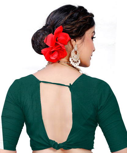 Owl Sky Kanjivaram Cotton Silk Saree for Women with Zari Border | Traditional Indian Saree with Unstitched Blouse Piece | Lightweight Festival Wear Saree | Elegant Soft Cotton Silk Saree Bottle Green