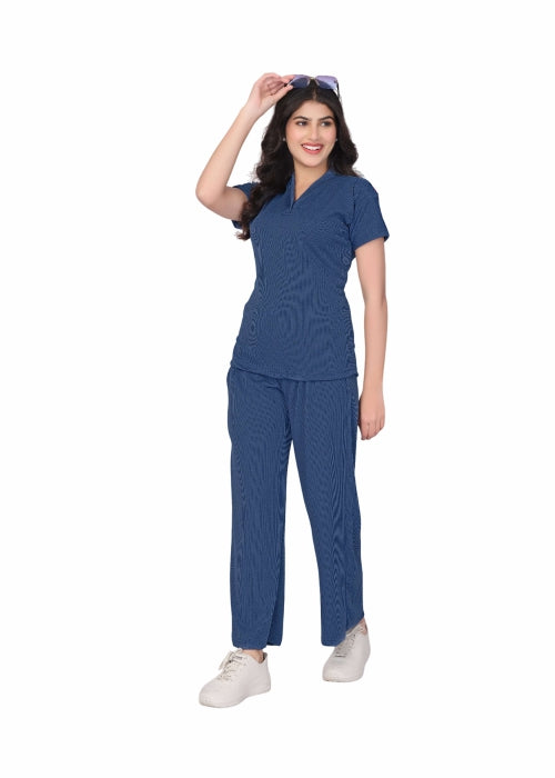 Women's V-Neck Short Sleeve Top and Flared Pants Set