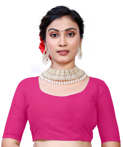 Owlsky Women's Kanjivaram Silk Saree Soft Banarasi Style with Golden & Silver Zari Border | Elegant Silk Look Saree with Unstitched Blouse Piece Rani Pink