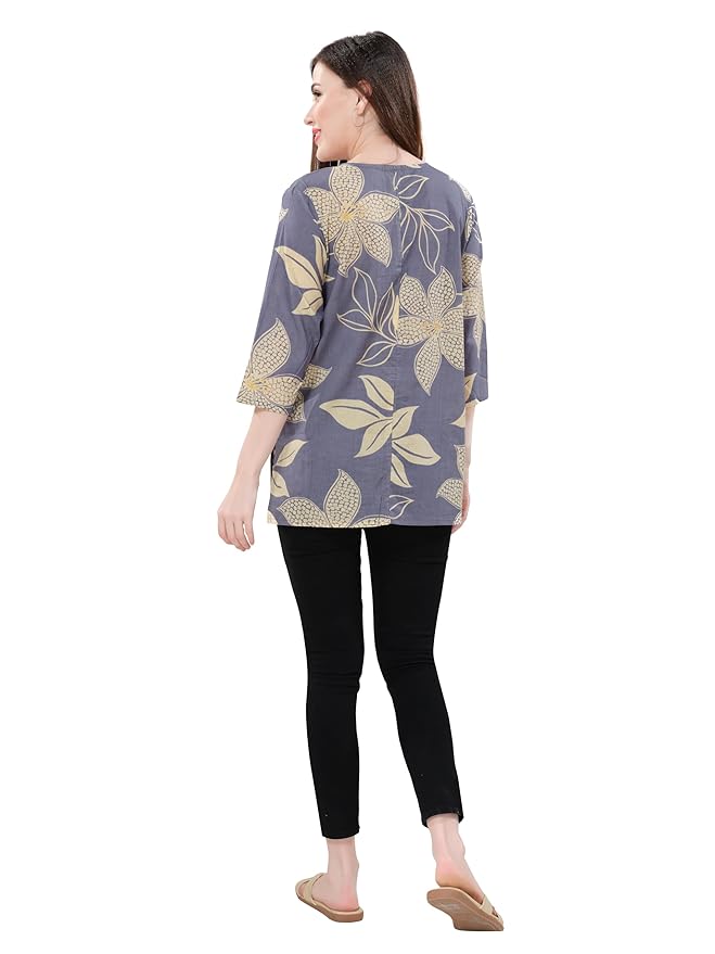 Owl Sky Women’s Pure Cotton Jaipuri Printed Short Kurti – Purple