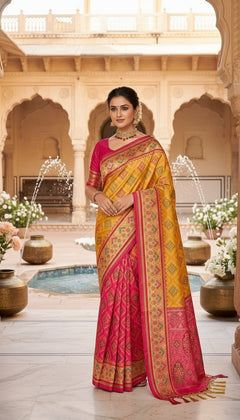 OWLSKY, SASSY & STYLO Women’s Patola Silk Saree with Unstitched Blouse | Woven Ethnic Design | Dual Tone Traditional Saree | Festive, Casual & Office Wear
