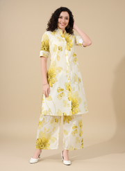 Women’s Cotton Floral Printed Co-ord Set of Kurta and Pants | Stylish Casual Two-Piece Outfit | V Neck 3/4 Sleeve