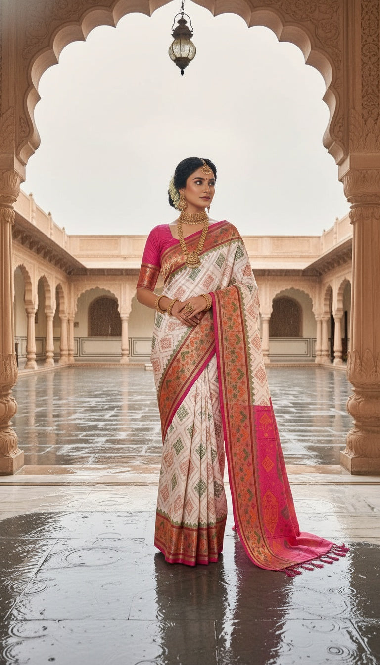 OWLSKY, SASSY & STYLO Women’s Patola Silk Saree with Unstitched Blouse | Woven Ethnic Design | Dual Tone Traditional Saree | Festive, Casual & Office Wear