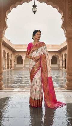 OWLSKY, SASSY & STYLO Women’s Patola Silk Saree with Unstitched Blouse | Woven Ethnic Design | Dual Tone Traditional Saree | Festive, Casual & Office Wear