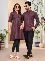 Owl Sky Elegant Couple Combo: Men’s Shirt Kurta & Women’s Tunic Set Maroon